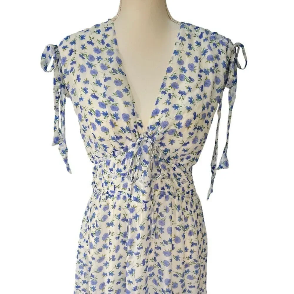 Shoshanna NWT Helena Floral Tie Shoulder V-Neck Midi Dress Lined Size 12 - Picture 4 of 9